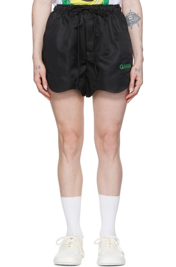 GANNI Recycled Nylon Sport Shorts - Black | Garmentory