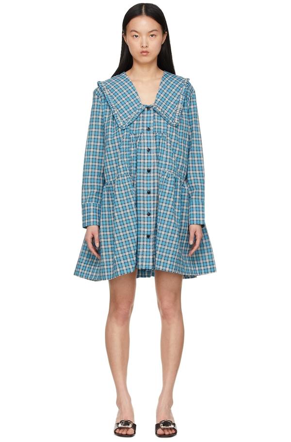 GANNI Organic Cotton Mini Dress - Blue on Garmentory