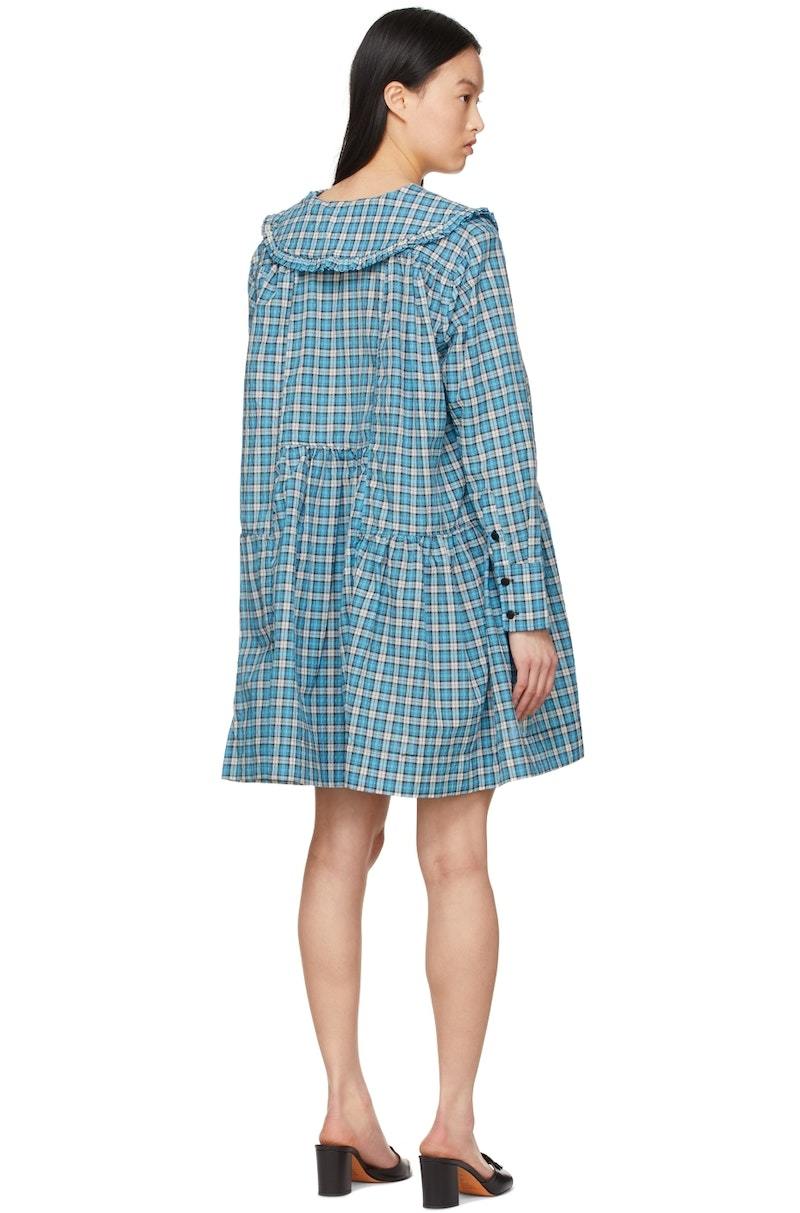 ワンピース Ganni Mini Abito In Cotone Organico GANNI Organic Cotton Mini Dress - Blue | Garmentory