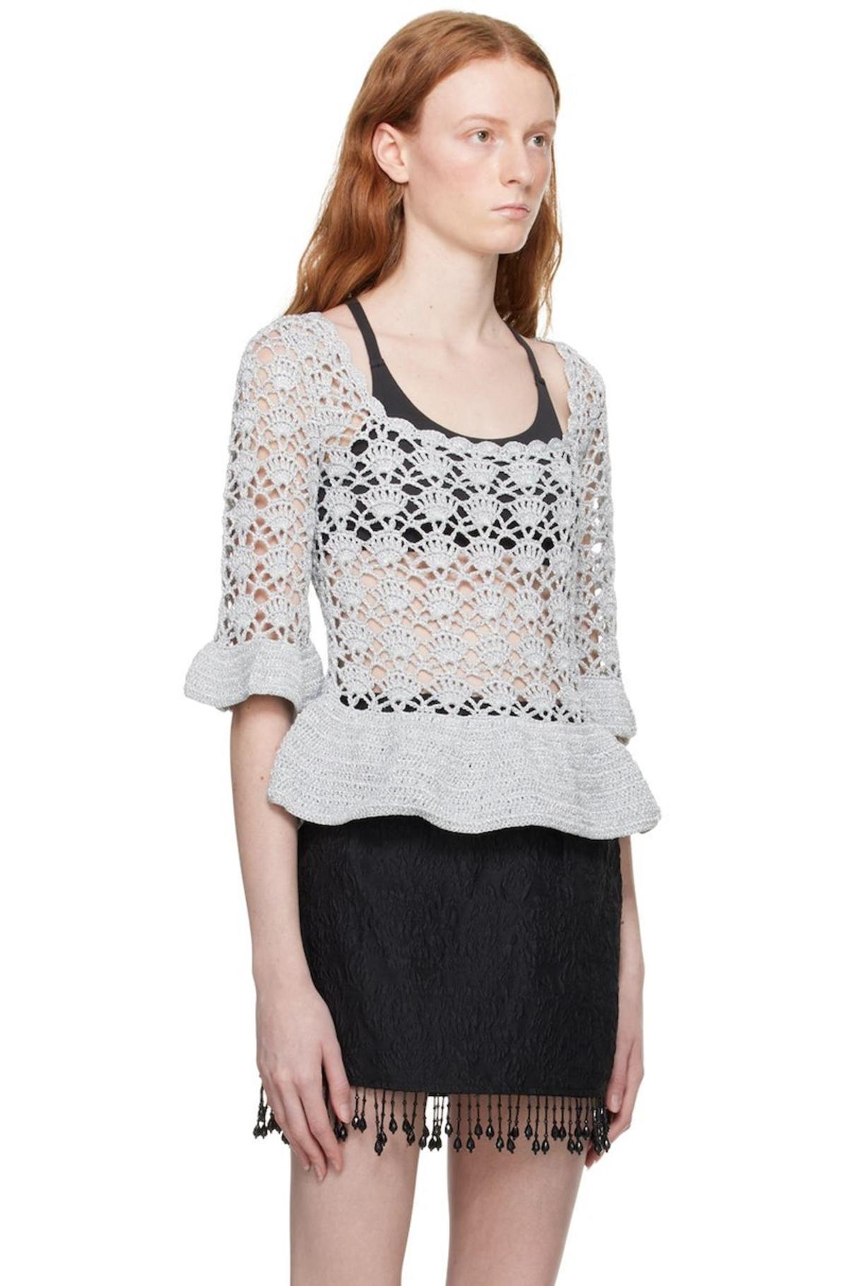GANNI Silver Peplum Blouse | Garmentory