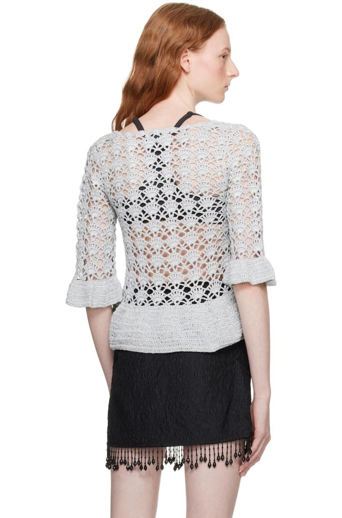 GANNI Silver Peplum Blouse | Garmentory