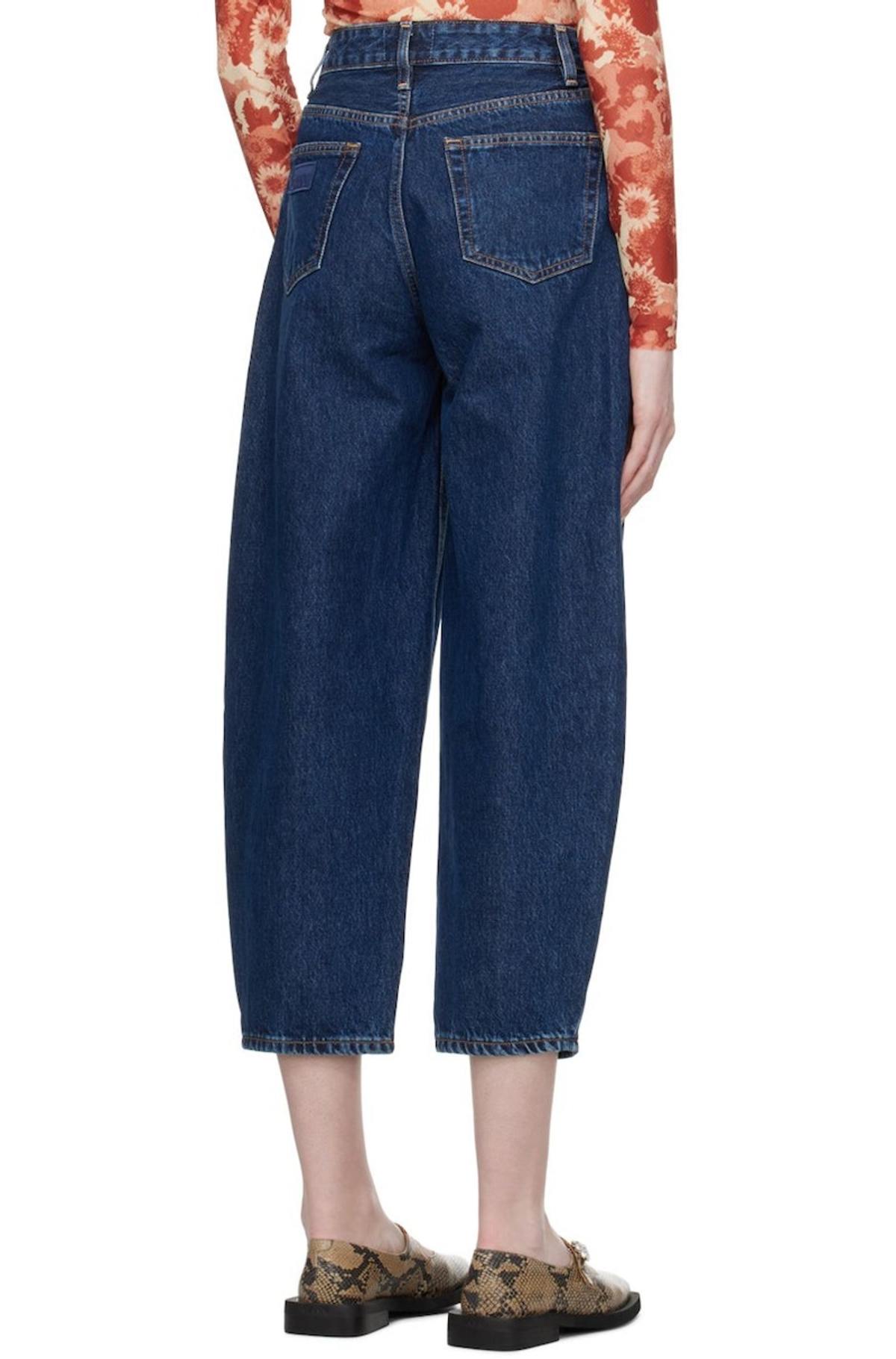 Ganni Stary Barrel Jeans in Printed Denim in Light Blue Vintage