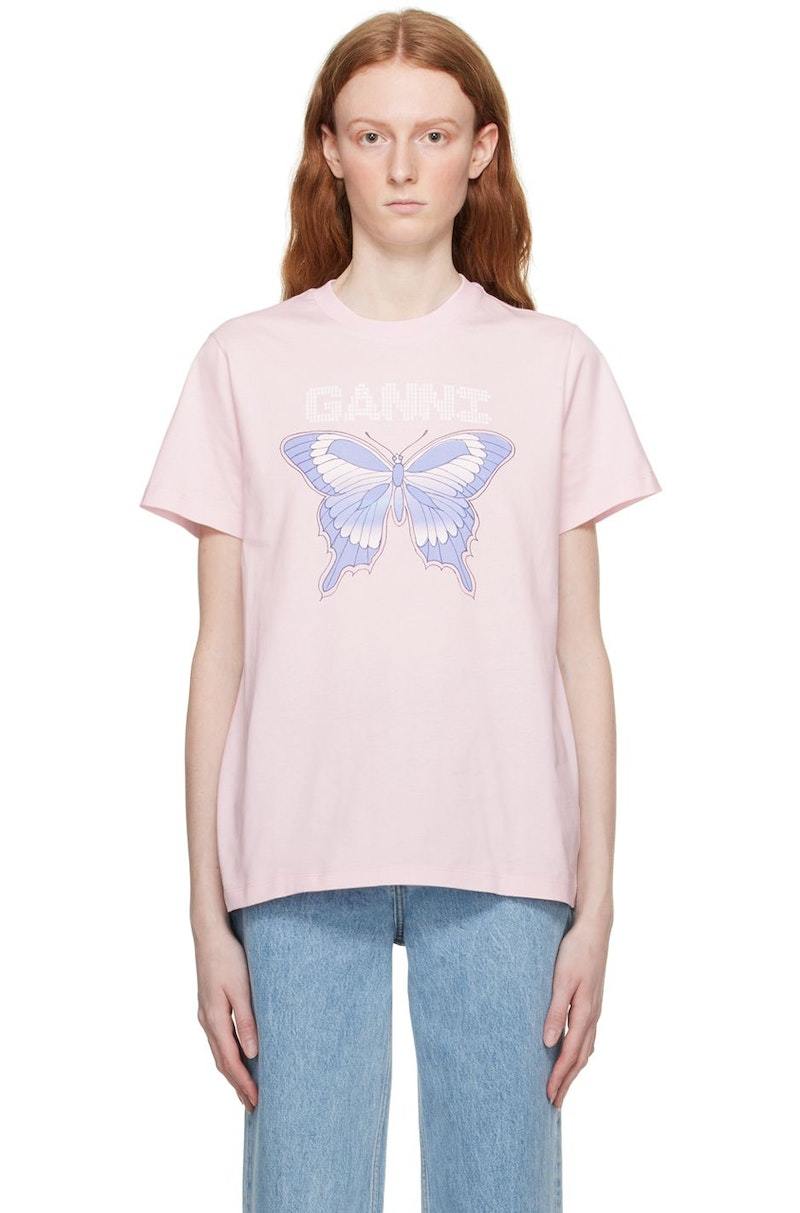 GANNI Butterfly T-Shirt - Pink | Garmentory