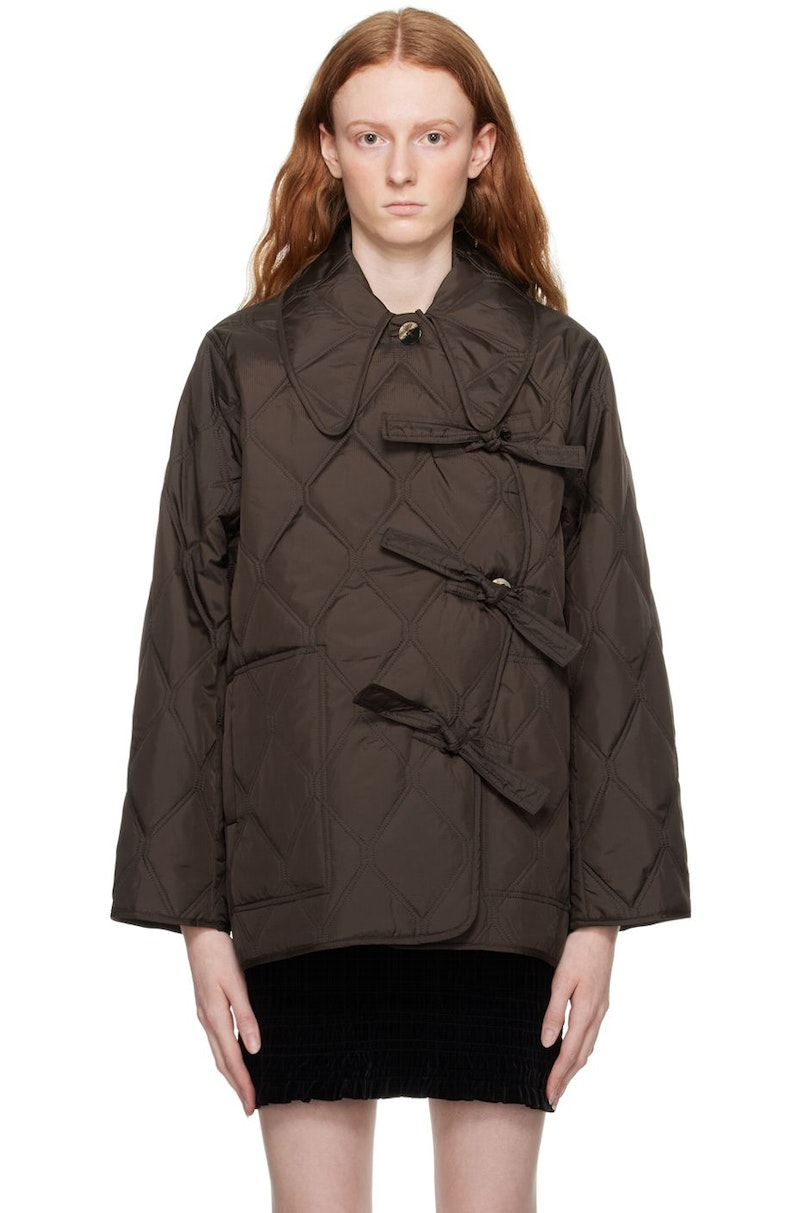 GANNI Quilted Jacket Brown Garmentory