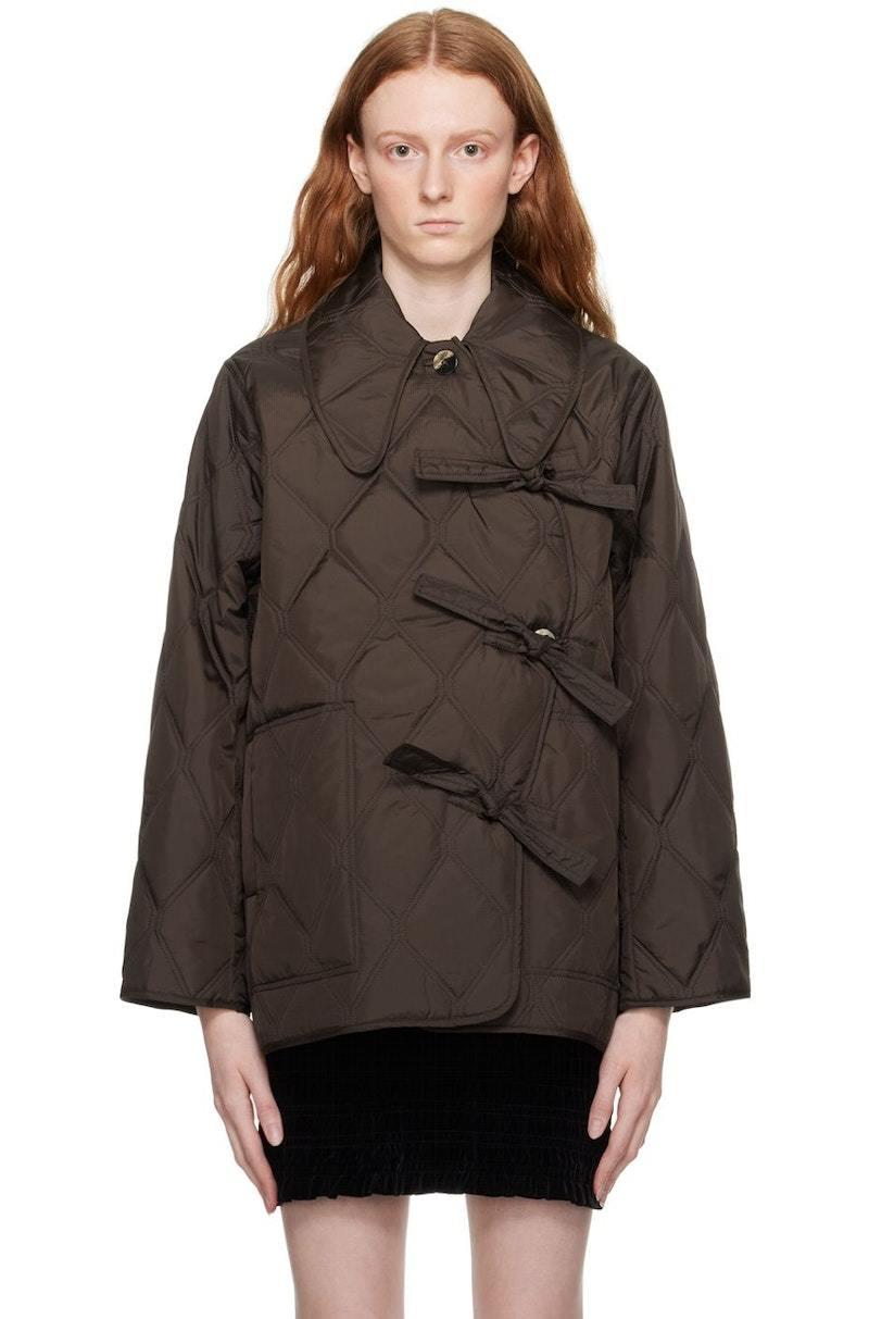 ★Ganni★ Ripstop quilted jacket brown F7328377 GANNI Quilted Jacket - Brown | Garmentory