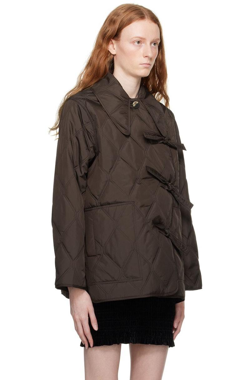 【関税&送料込み】Ganni Brown Recycled Nylon Jacket GANNI Quilted Jacket - Brown | Garmentory