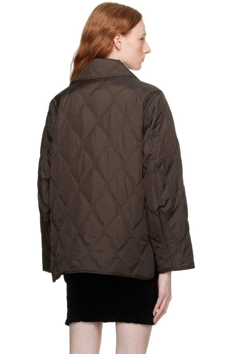 ★Ganni★ Ripstop quilted jacket brown F7328377 Ganni Ripstop Quilted Asymmetric Jacket In Brown - 40% Off