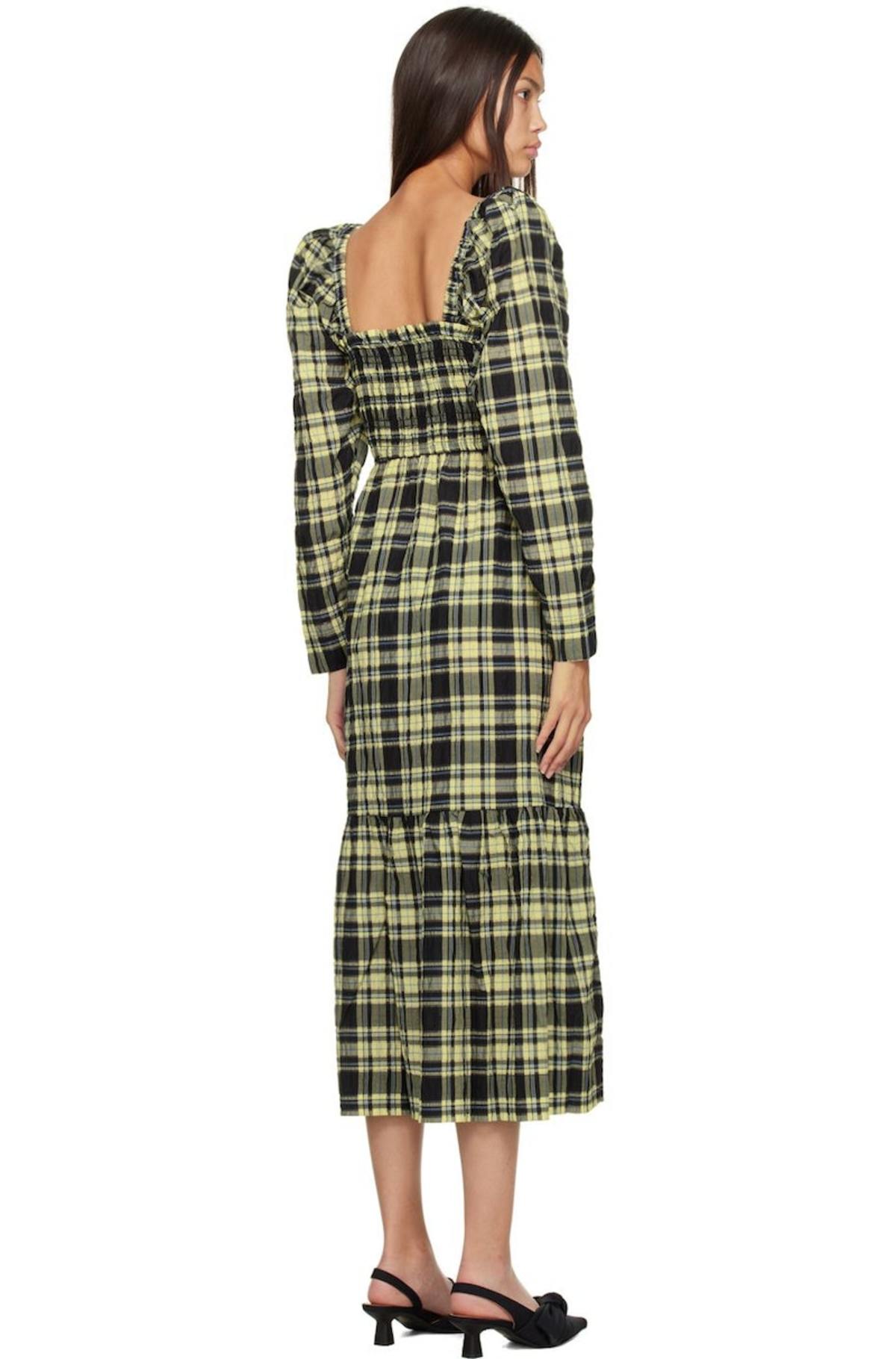 ganni green plaid dress Ganni Green Woven Plaid Puff Sleeve Mock Neck Mini Dress Size 34 – Mine &  Yours