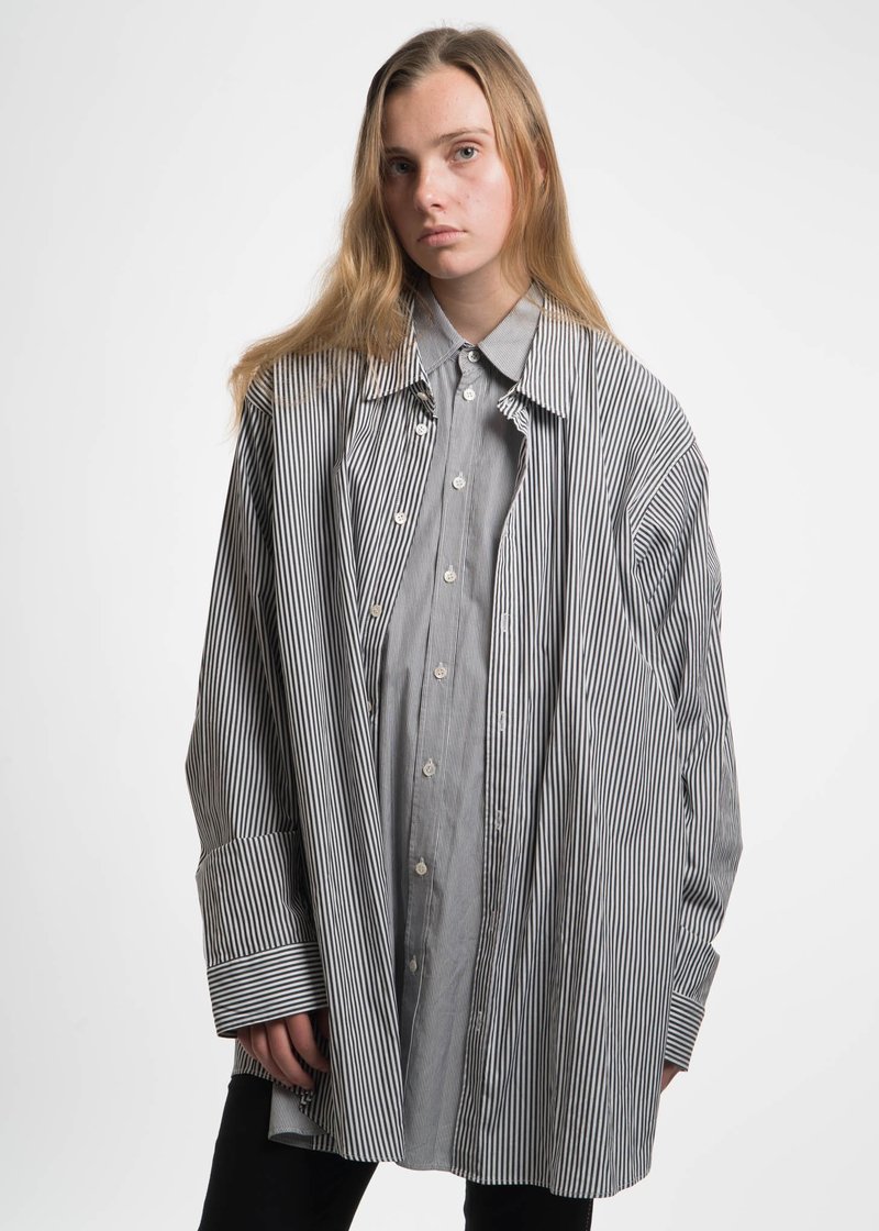Dressed Undressed Black Pinstripe Layered Oversized Shirt | Garmentory