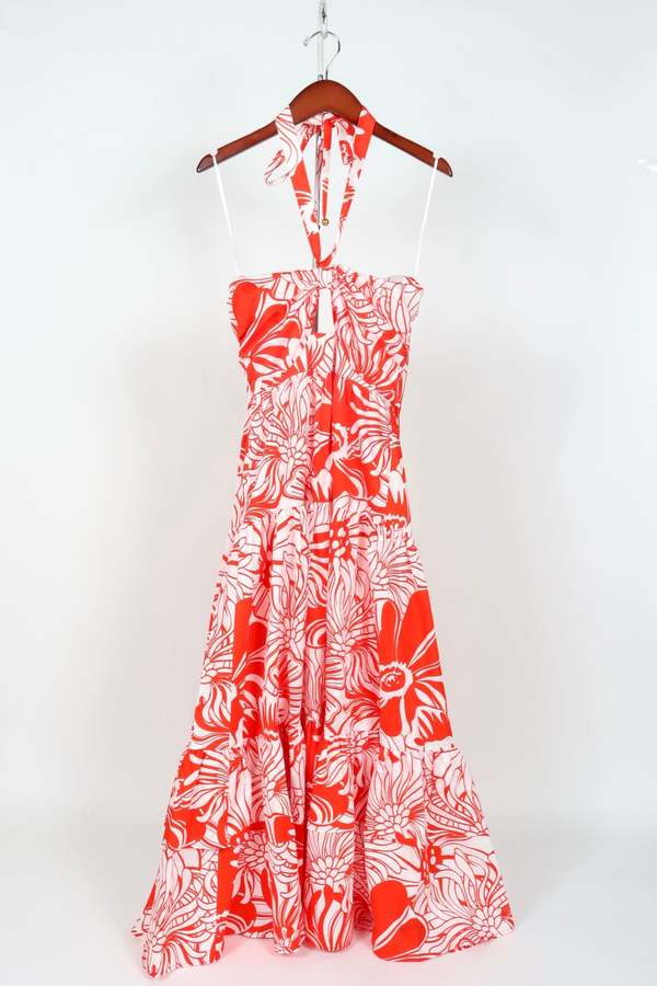 open lace back dress BORGO DE NOR NINET RED FLORAL COTTON SATEEN DRESS – MaruschkadeMargo main image 0