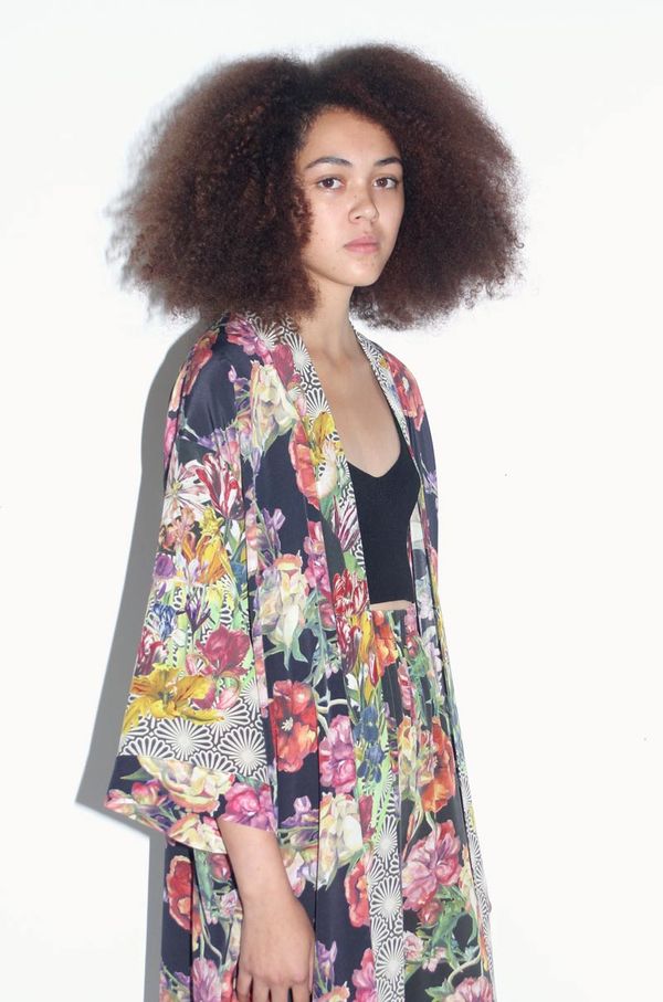 Strathcona Art Deco Tulip & Watercolour Bouquet Silk Kimono Robe - Online Only Strathcona Art Deco Tulip & Watercolour Bouquet Silk Kimono Robe - Online Only