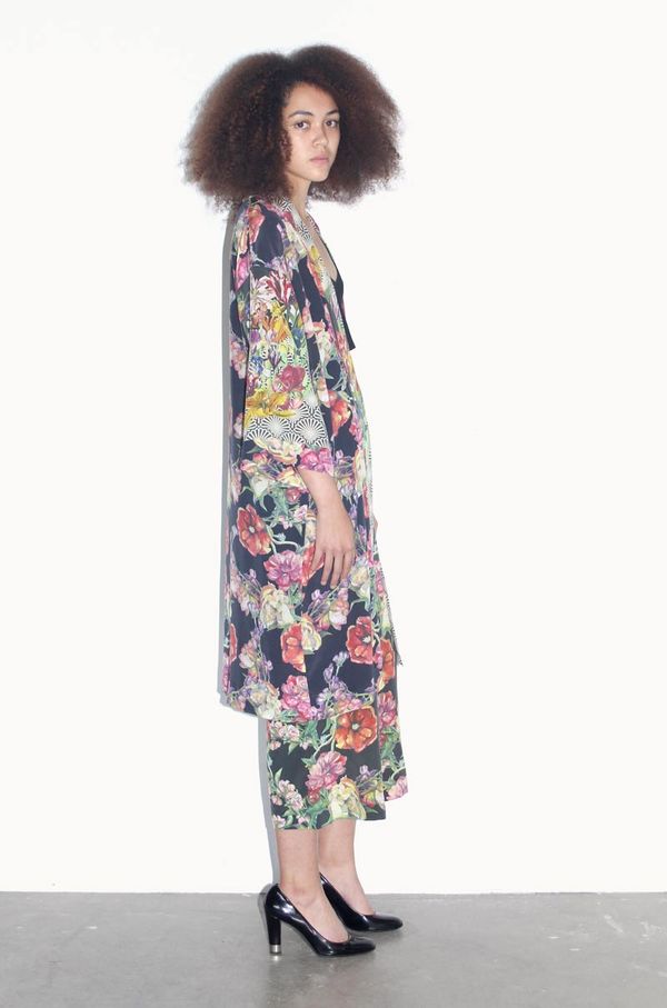 Strathcona Art Deco Tulip & Watercolour Bouquet Silk Kimono Robe - Online Only Strathcona Art Deco Tulip & Watercolour Bouquet Silk Kimono Robe - Online Only