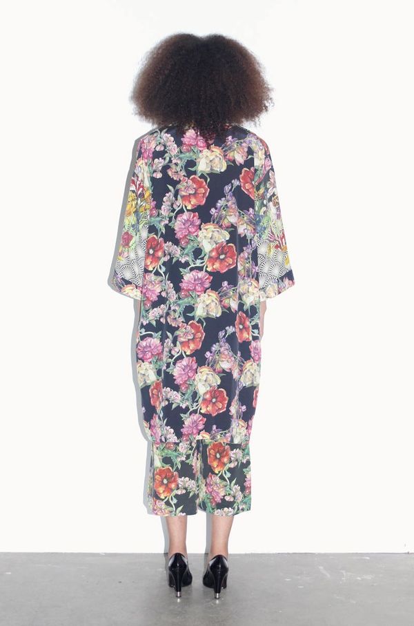 Strathcona Art Deco Tulip & Watercolour Bouquet Silk Kimono Robe - Online Only Strathcona Art Deco Tulip & Watercolour Bouquet Silk Kimono Robe - Online Only