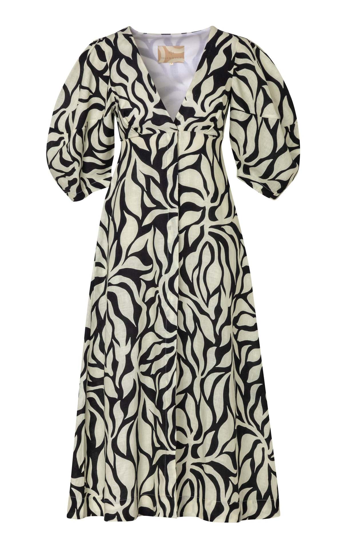 CALA DE LA CRUZ Nane Linen Midi Dress - Black/White - Image 1 of 4