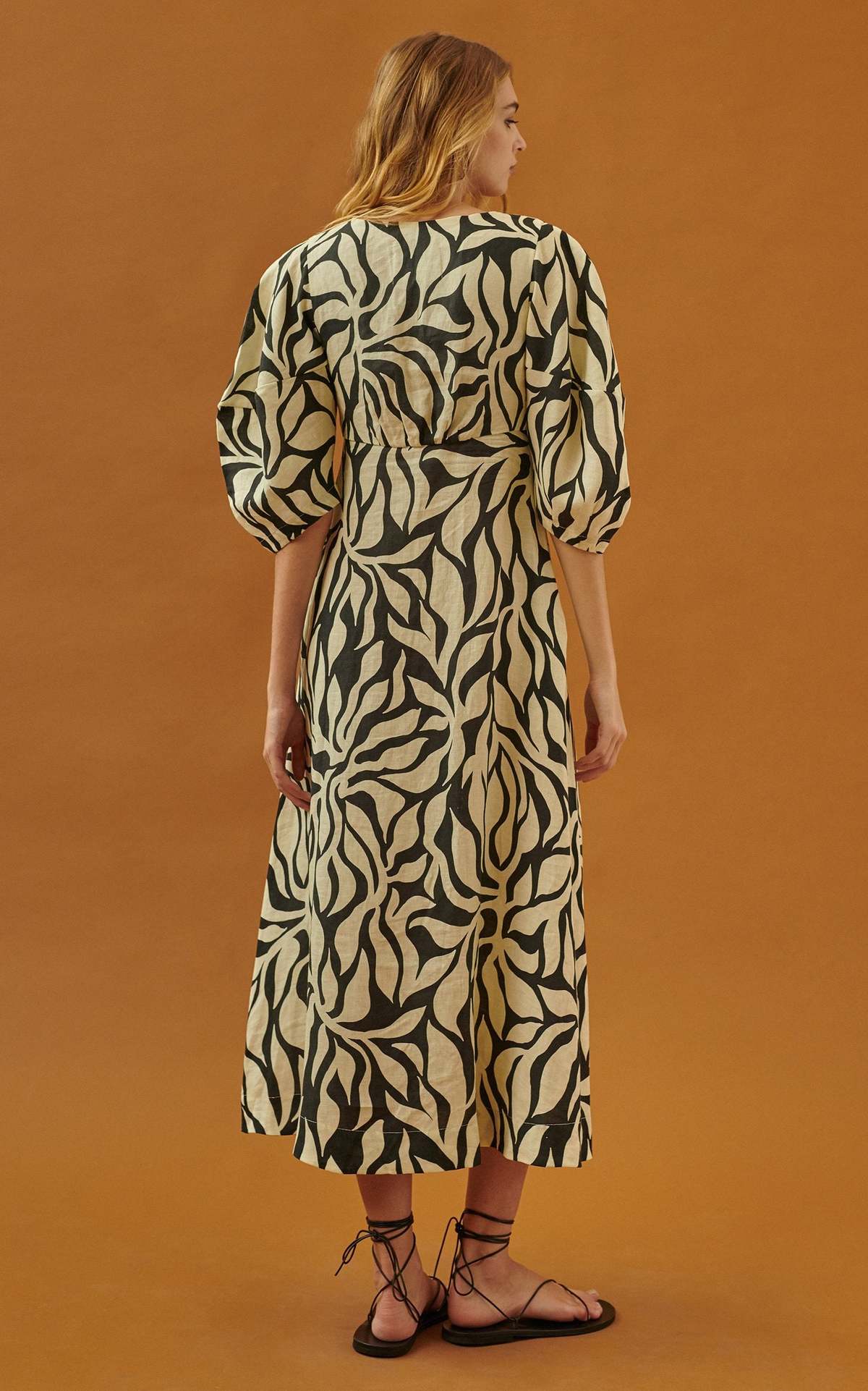 CALA DE LA CRUZ Nane Linen Midi Dress - Black/White - Image 3 of 4