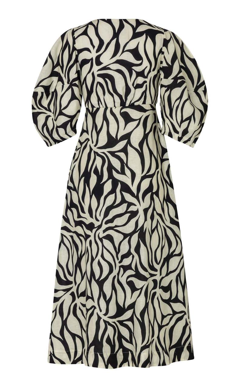 CALA DE LA CRUZ Nane Linen Midi Dress - Black/White