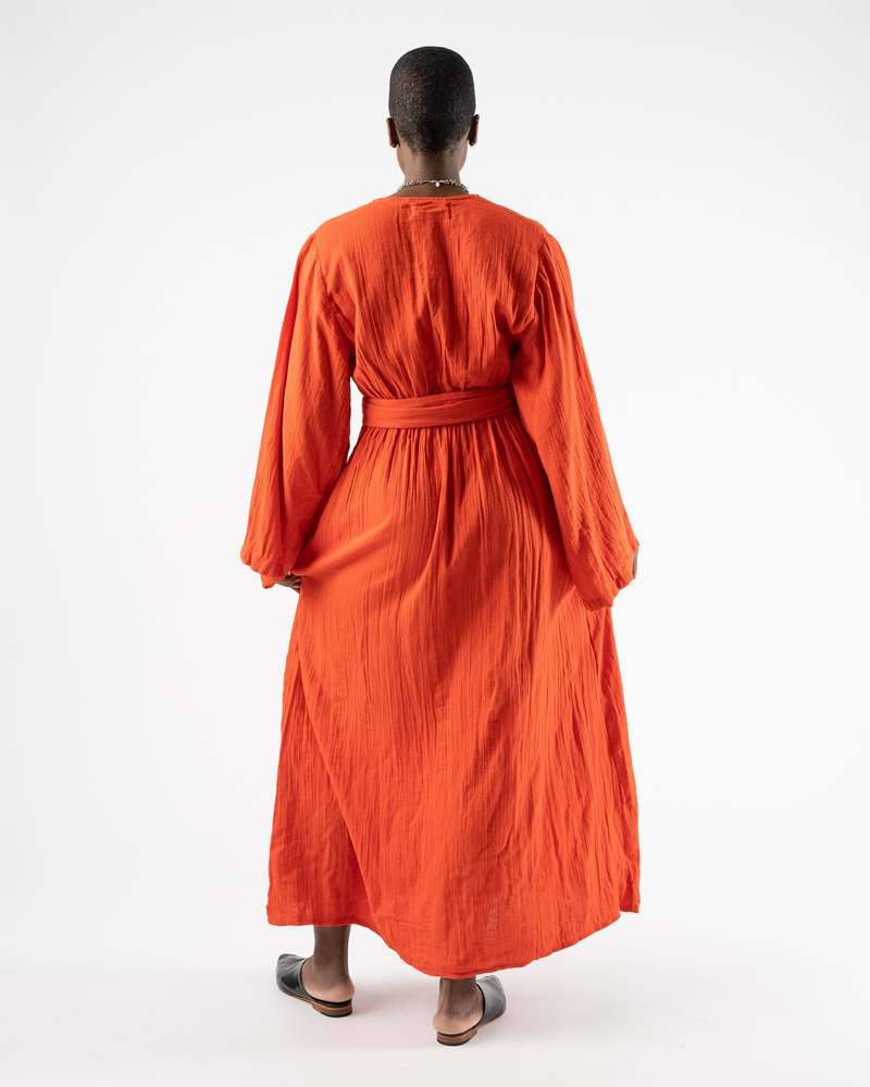 strapless open back dress Handmade Burnt Orange Cotton Overall Dress – Flower Trip Drip main image 0