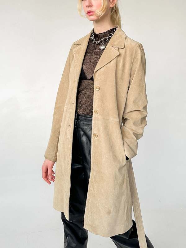 Suede Wrap Coat Ecru Garmentory