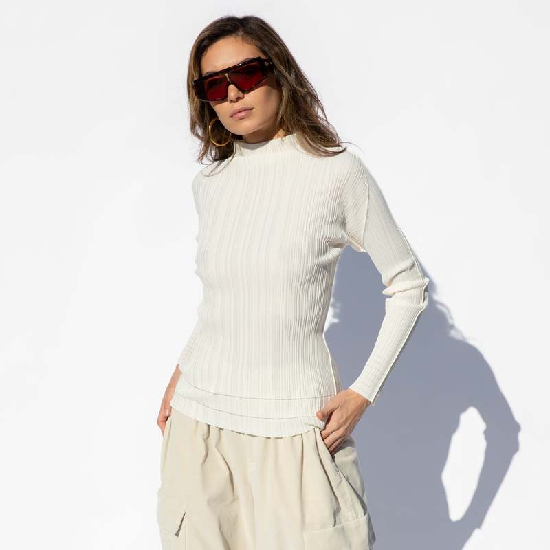 PLEATS PLEASE SOFT PLEATS トップス Pleats Please by Issey Miyake Soft Pleats Turtleneck - Off White