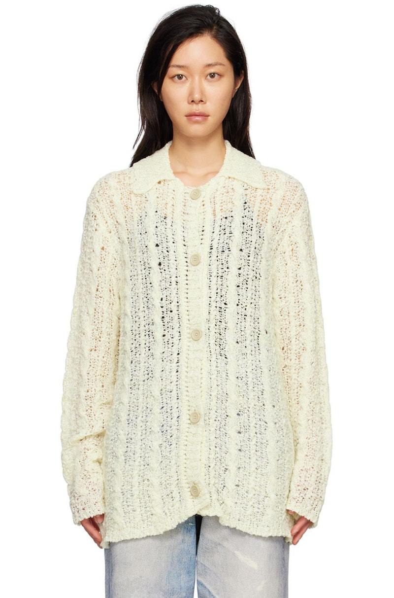 トップス ourlegacy 22aw BIG CARDIGAN Our Legacy Big Cardigan - white sheer cable | Garmentory