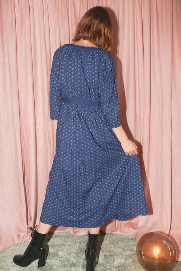 Caron Callahan Prairie Dress in Indigo Bouquet Floral Caron Callahan Prairie Dress in Indigo Bouquet Floral