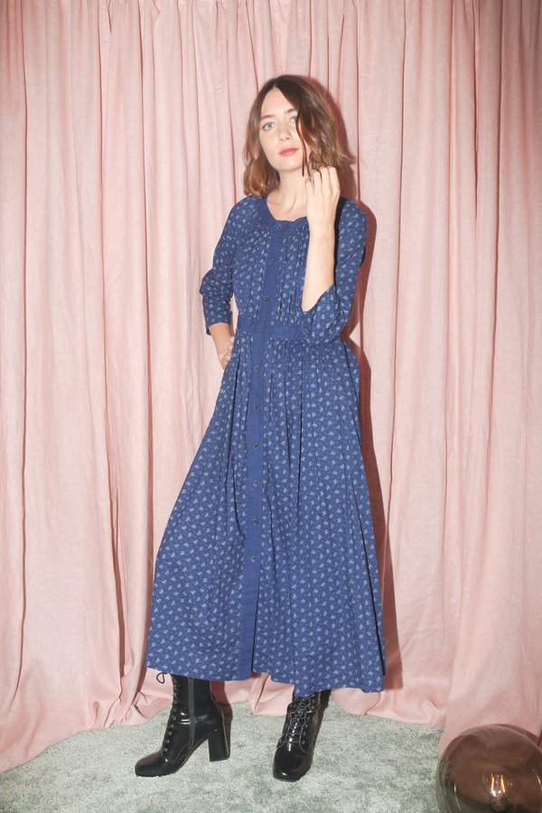 Caron Callahan Prairie Dress in Indigo Bouquet Floral Caron Callahan Prairie Dress in Indigo Bouquet Floral
