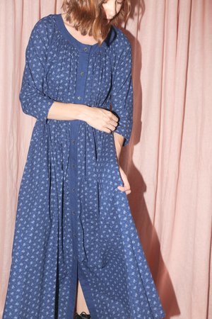 Caron Callahan Prairie Dress in Indigo Bouquet Floral Caron Callahan Prairie Dress in Indigo Bouquet Floral