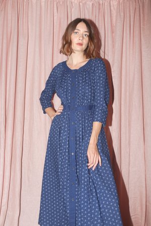 Caron Callahan Prairie Dress in Indigo Bouquet Floral Caron Callahan Prairie Dress in Indigo Bouquet Floral