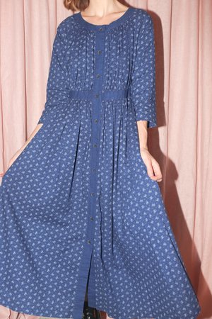 Caron Callahan Prairie Dress in Indigo Bouquet Floral Caron Callahan Prairie Dress in Indigo Bouquet Floral