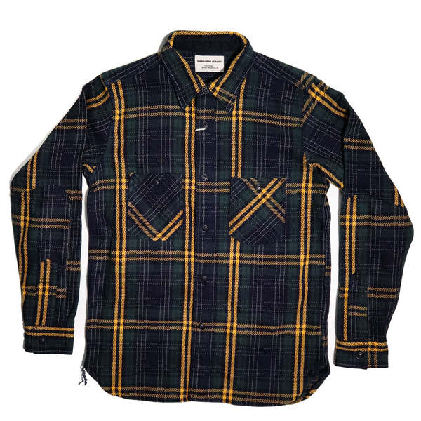 Samurai Denim Rope Dyed Indigo Heavy Flannel Shirt Indigo/Green