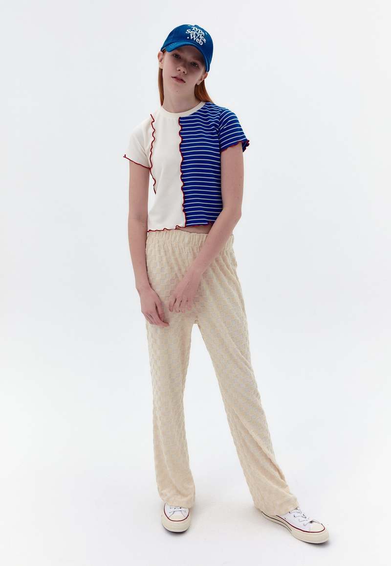 Tシャツ・カットソー [TYPESERVICE] Mixed Riffle Strap T-Shirt (2 color) Typeservice Riffle Colour Block T Shirt - Blue | Garmentory