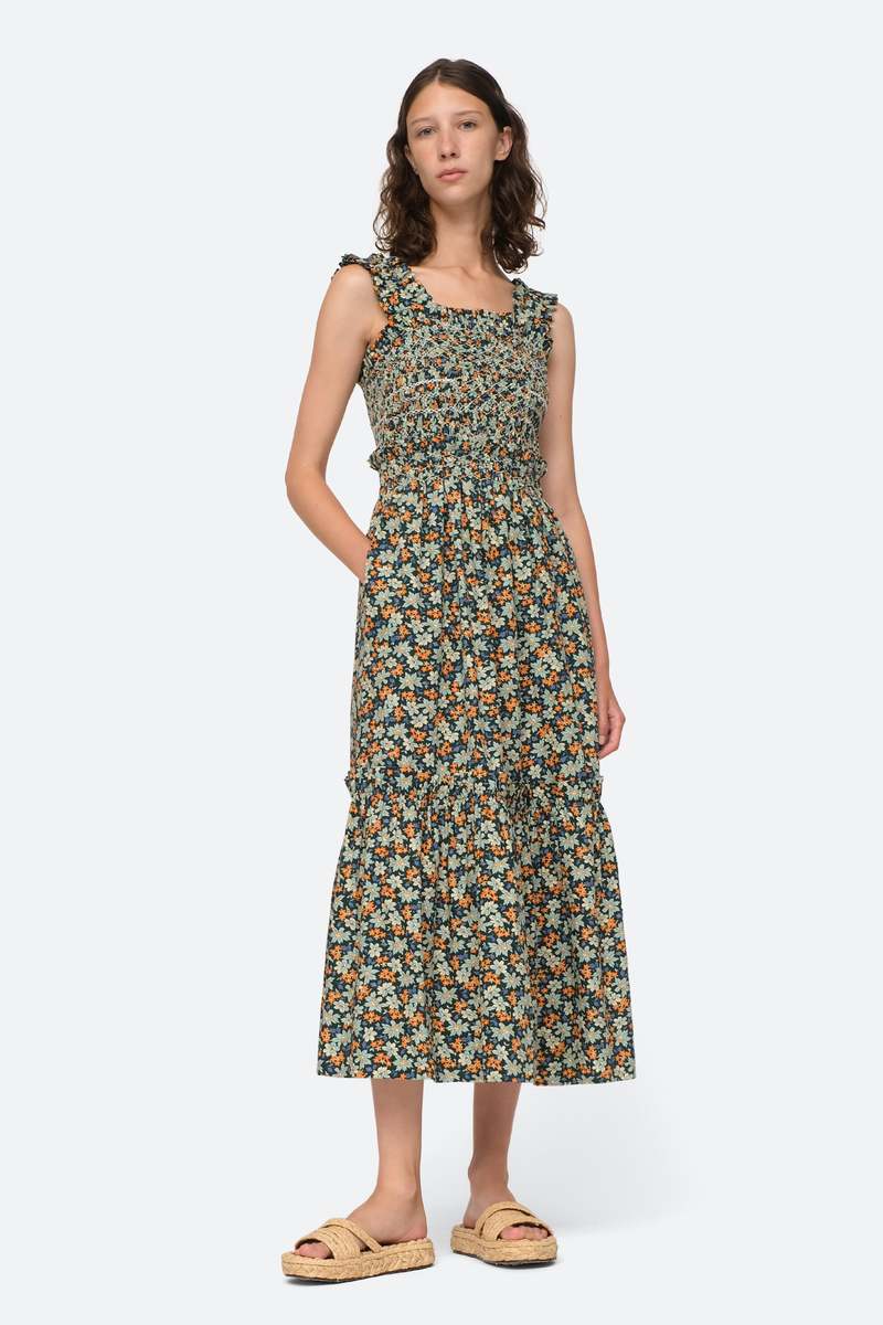 Sea NY Peggy Smocked Dress - Blue/Forrest | Garmentory