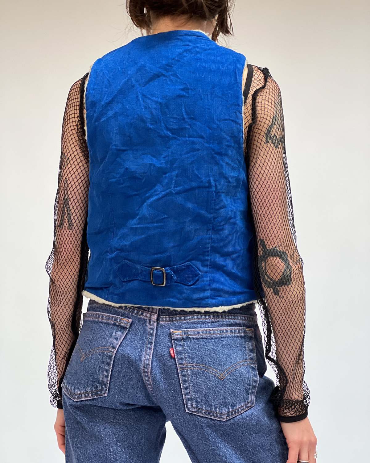Cream/Blue Corduroy Reversible Vest