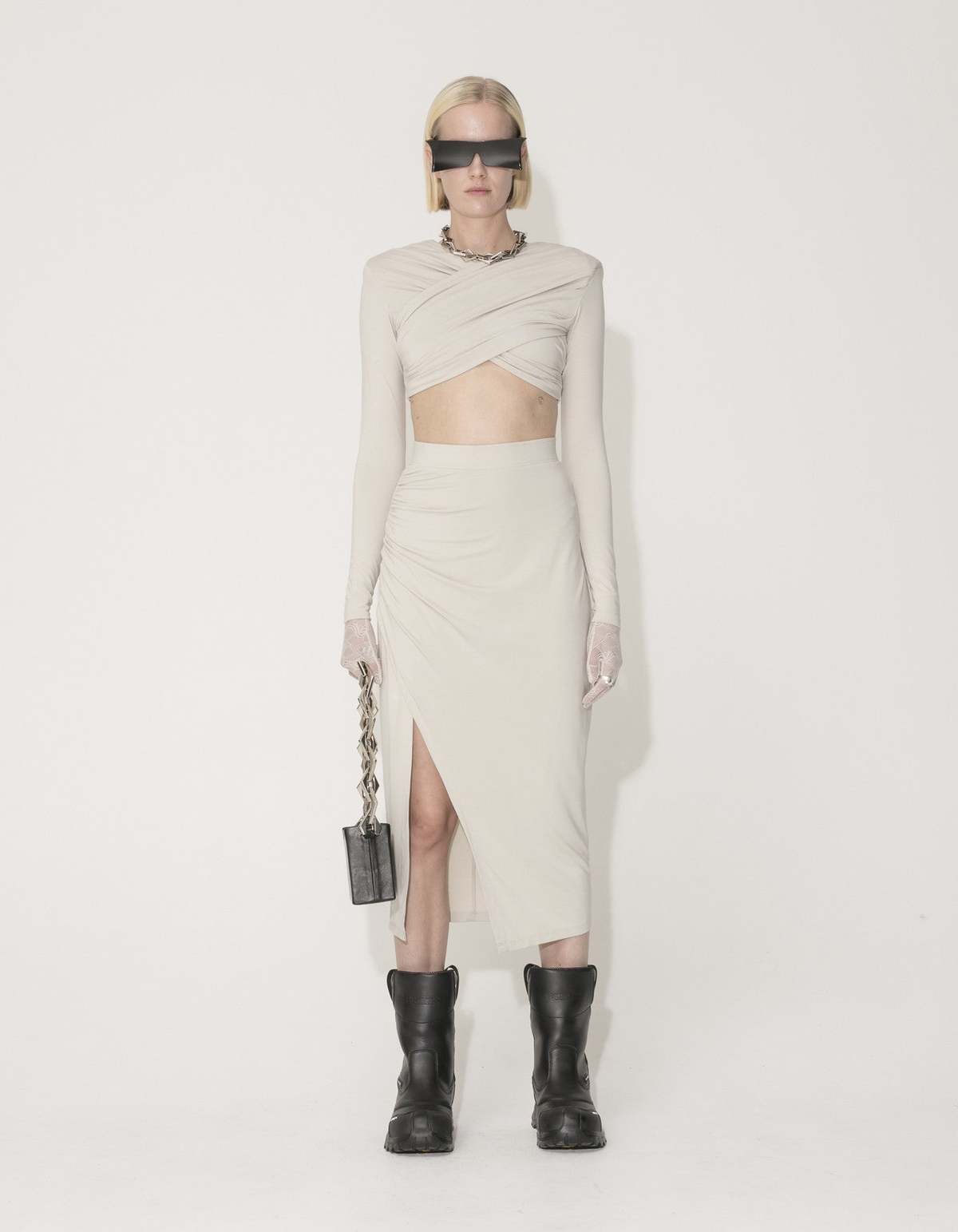 Han Kjøbenhavn Viscose Jersey Stretch Cropped Long Sleeve - Light Sand - Image 2 of 5