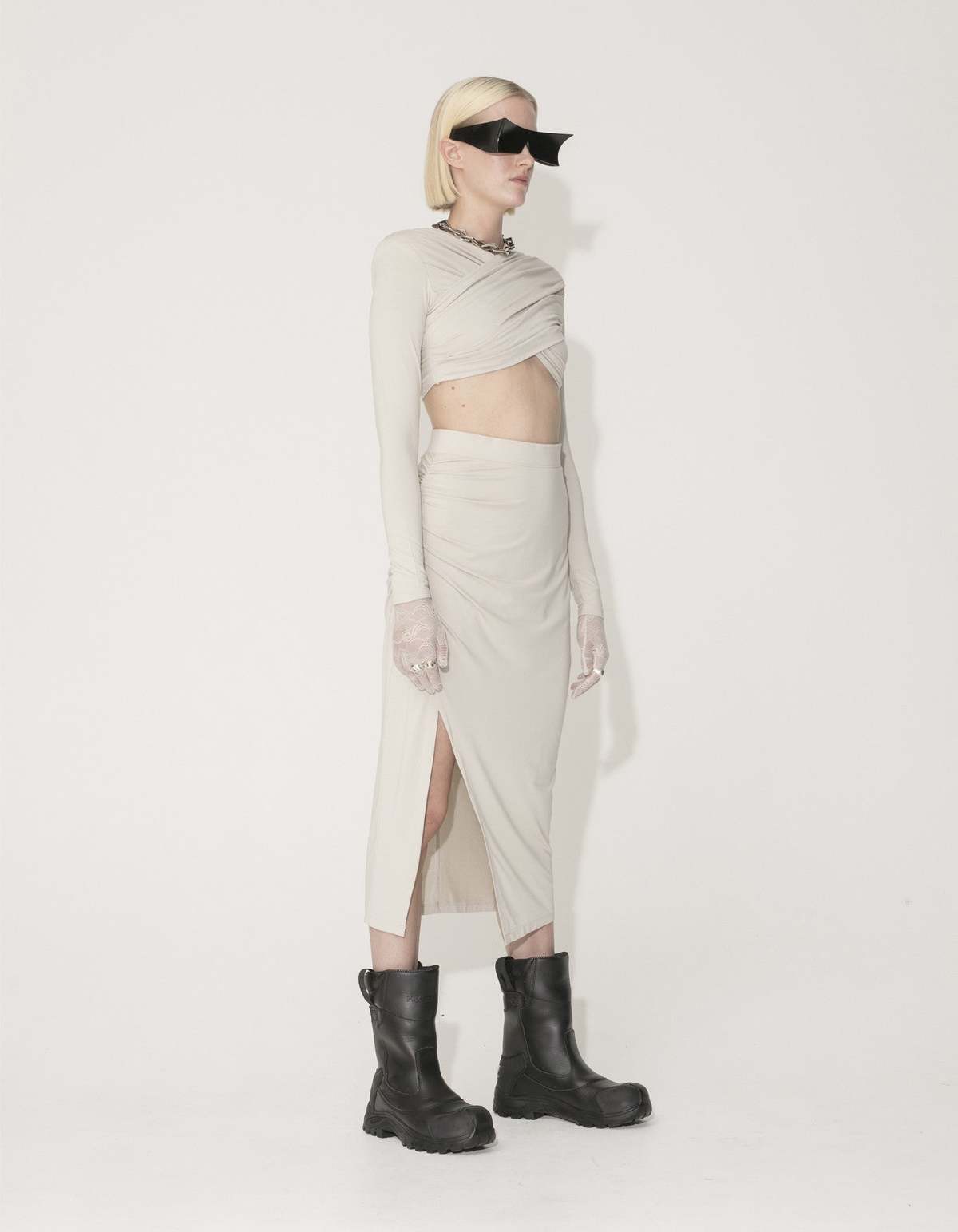 Han Kjøbenhavn Viscose Jersey Stretch Cropped Long Sleeve - Light Sand - Image 1 of 5