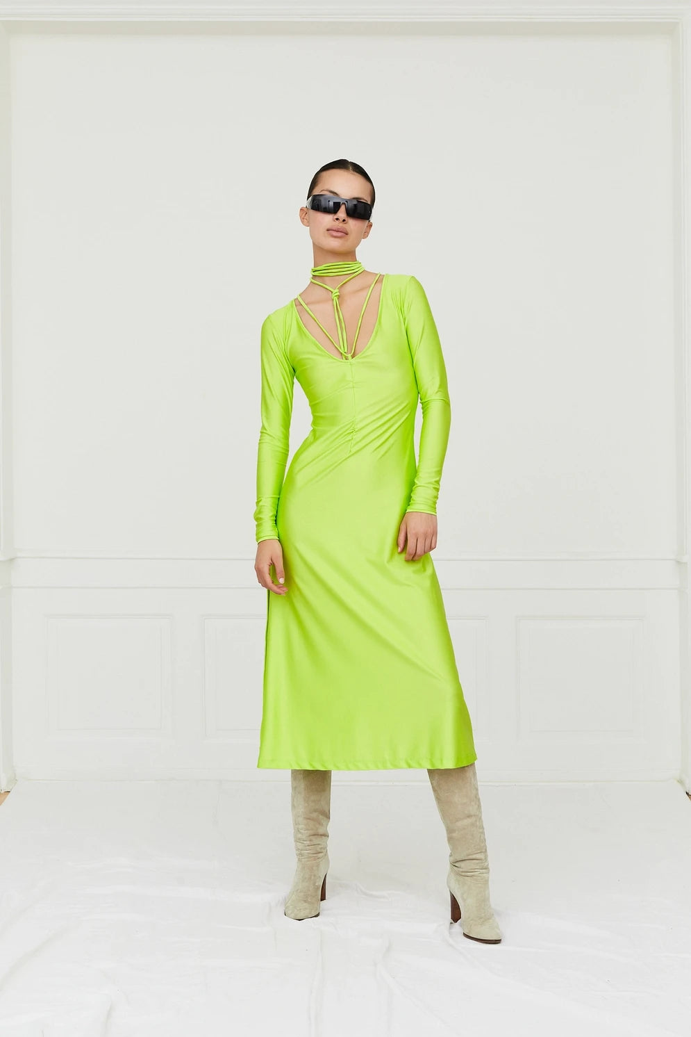 slim fit dress slacks Tight Long Neon Prom Dress with Open Back