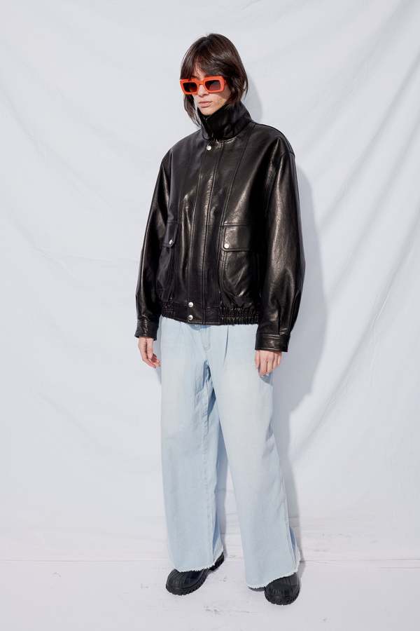 ジャケット・アウター DUNST OVERSIZED VINTAGE LEATHER BOUSON Dunst Black Oversized Vintage Leather Jacket Dunst