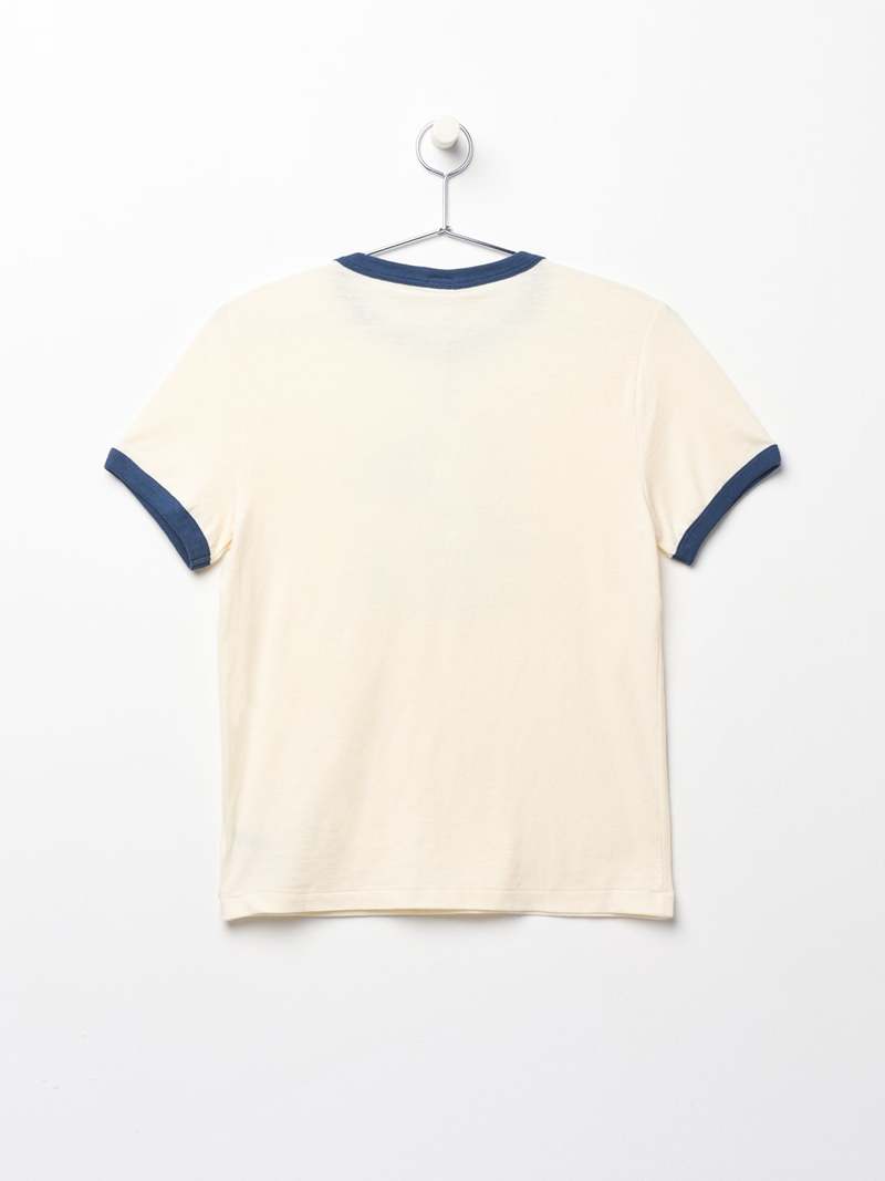 “RE DONE” Snoopy Ski Tシャツ VintageIvory RE/DONE RINGER SKIING SNOOPY TEE - VINTAGE IVORY/MIDNIGHT