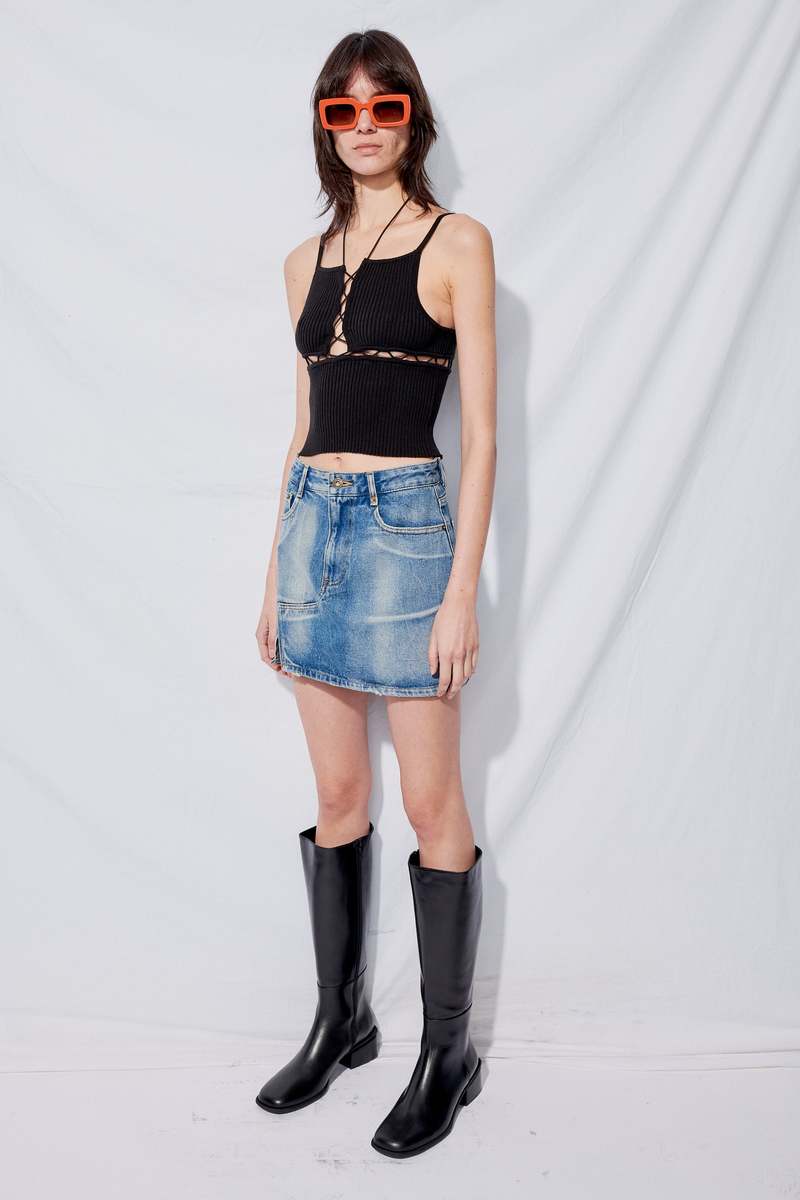 Denim Side-Slit Mini Skirt