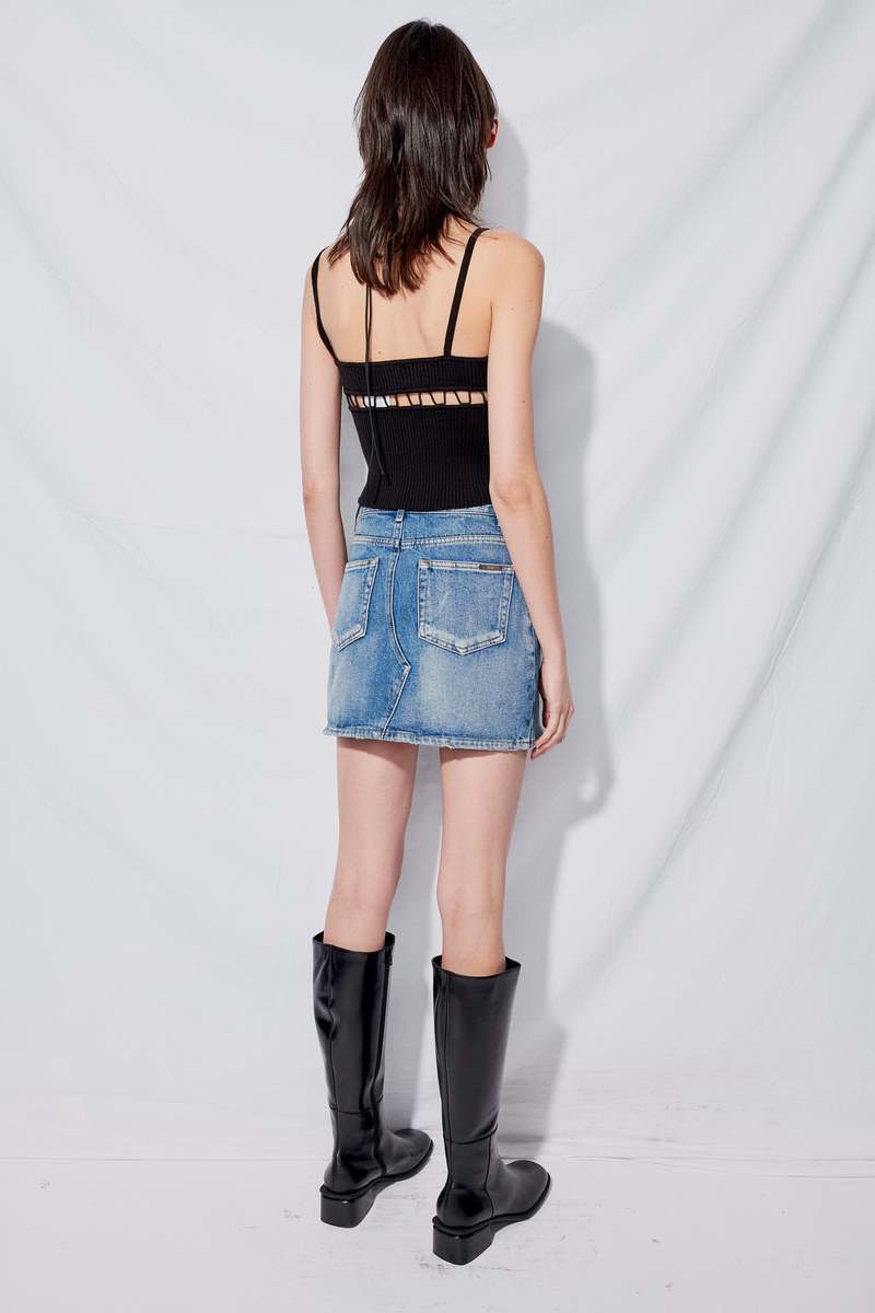 Denim Side-Slit Mini Skirt