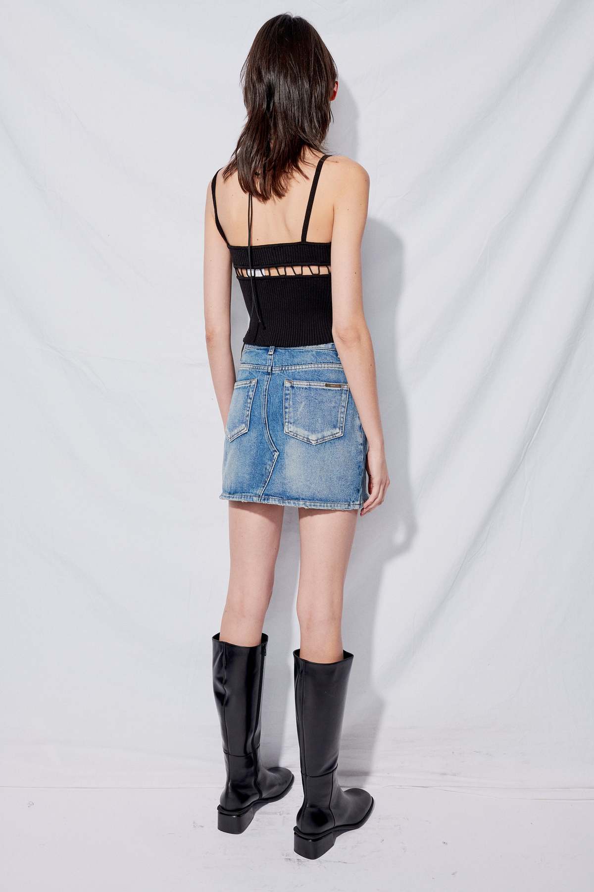 Denim Side-Slit Mini Skirt - Image 4 of 26
