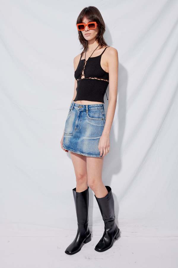 Denim Side-Slit Mini Skirt