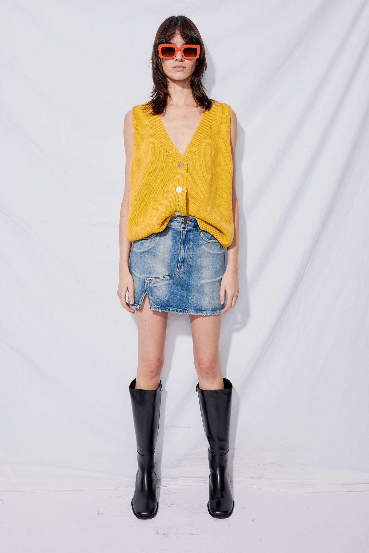 Denim Side-Slit Mini Skirt - Image 7 of 26