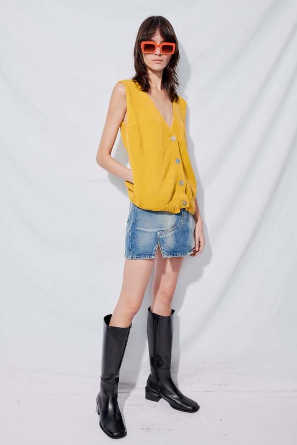 Denim Side-Slit Mini Skirt