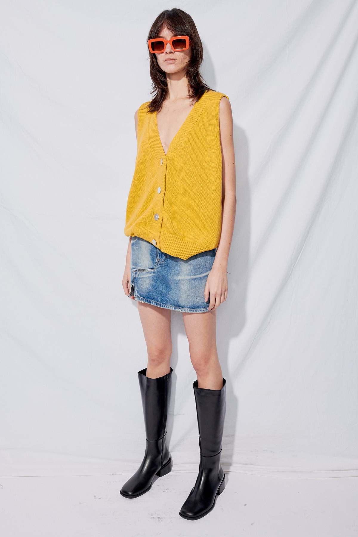 Denim Side-Slit Mini Skirt - Image 10 of 26