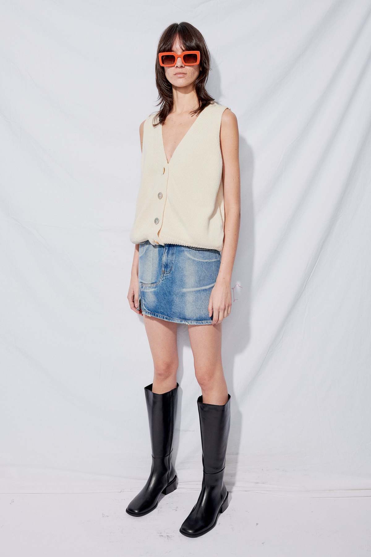 Denim Side-Slit Mini Skirt - Image 14 of 26