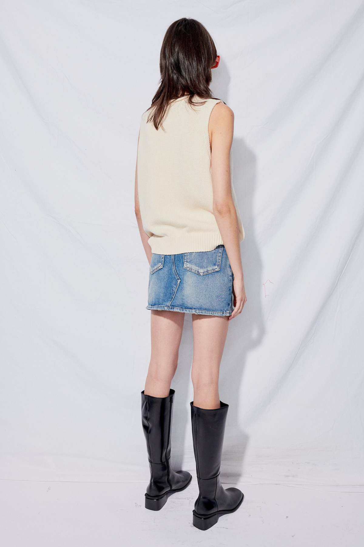 Denim Side-Slit Mini Skirt - Image 15 of 26
