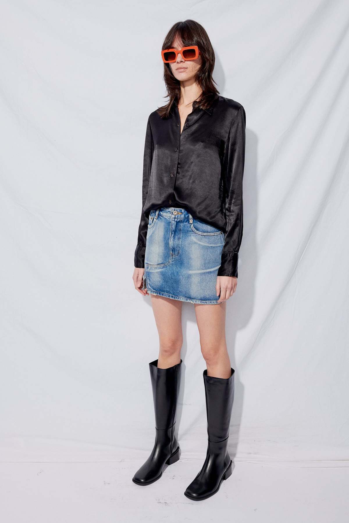 Denim Side-Slit Mini Skirt - Image 16 of 26