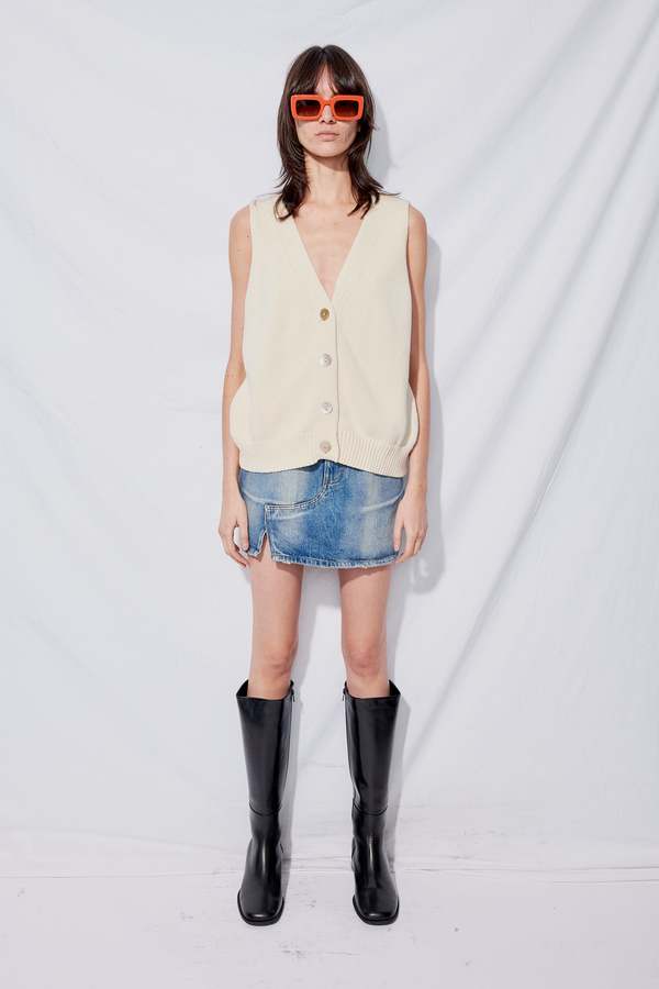 Denim Side-Slit Mini Skirt