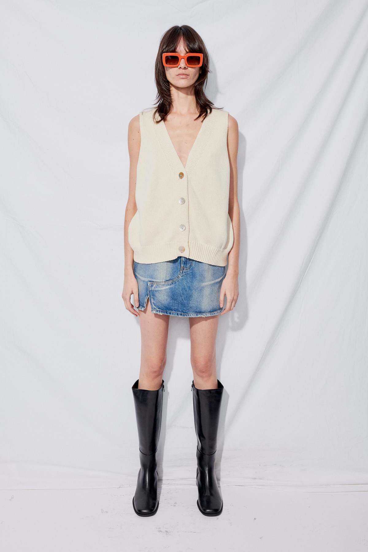 Denim Side-Slit Mini Skirt - Image 19 of 26